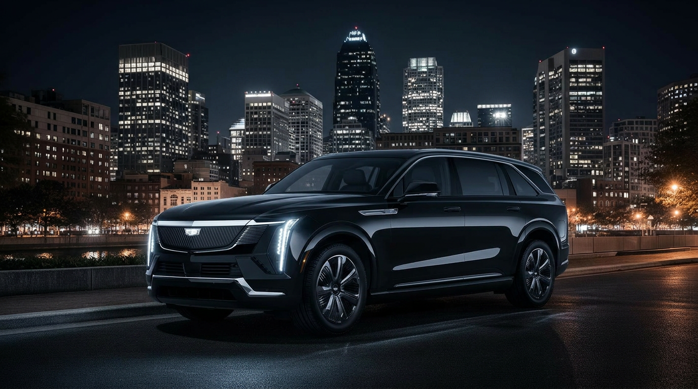 Luxury black SUV at night in Atlanta